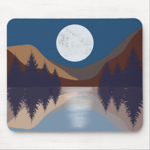 Rustic Abstract Landscape Forest Moon Reflection Mouse Pad
