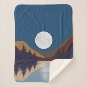 Rustic Abstract Landscape Forest Moon Reflection Sherpa Blanket