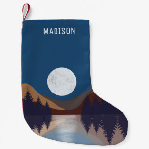 Rustic Abstract Landscape Forest Moon Reflection  Small Christmas Stocking