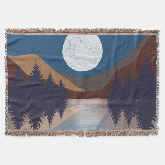 Rustic Abstract Landscape Forest Moon Reflection  Throw Blanket (Front)