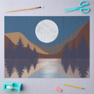 Rustic Abstract Landscape Forest Moon Reflection Tissue Paper