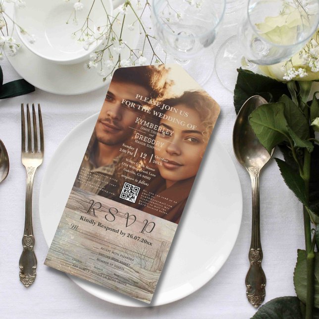 Rustic Abstract Ocean Landscape Photo QR Code All In One Invitation (Creator Uploaded)