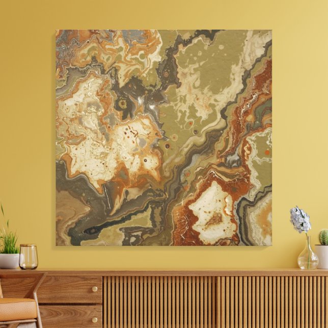 Rustic Abstract Olive Green Amber Mustard Print (Insitu(LivingRoom))