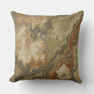 Rustic Abstract Olive Green Amber Mustard Print Cushion