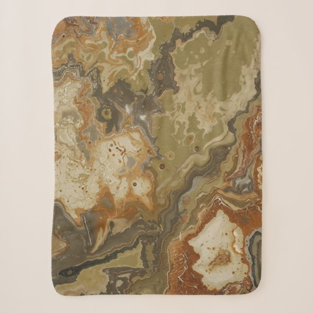 Rustic Abstract Olive Green Amber Mustard Print Sherpa Blanket (Front)