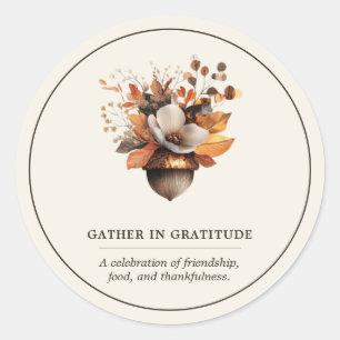 Rustic Acorn Floral   Gather in Gratitude Autumn Classic Round Sticker
