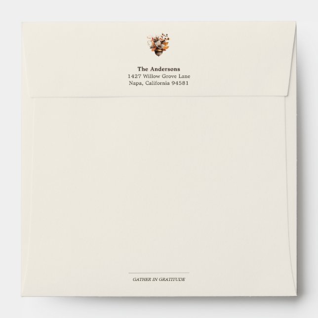 Rustic Acorn Floral | Ivory Square Return Address Envelope (Back (Top Flap))