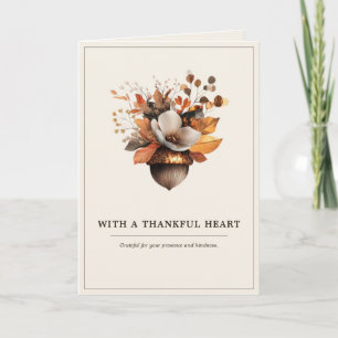 Rustic Acorn Floral   Ivory With a Thankful Heart Thank You Card
