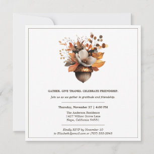 Rustic Acorn Floral   Thanksgiving Dinner Party Invitation