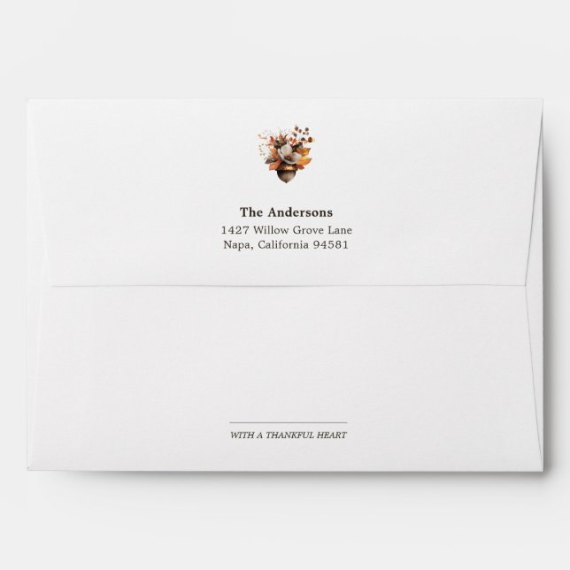 Rustic Acorn Floral White Return Address Envelope (Back (Top Flap))