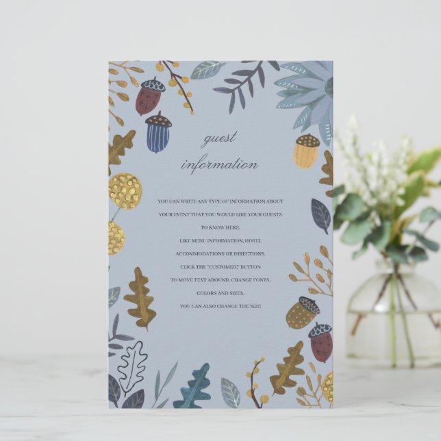 Rustic acorn leaves fall wedding Guest Information (Standing Front)