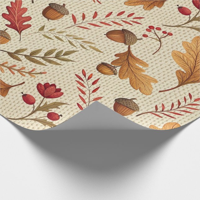 Rustic Acorns and Autumn Botanicals Wrapping Paper (Corner)