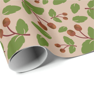 Rustic Acorns and Green Leaves Custom Pattern Wrapping Paper