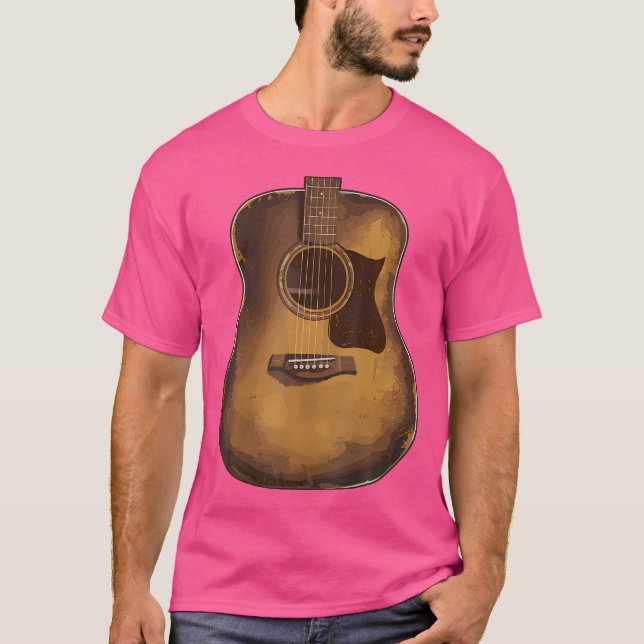 Rustic Acoustic Guitar Vintage Music Lovers T-Shirt (Front)