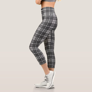 Rustic Active Wear Grey & Black Plaid  Capri Leggings