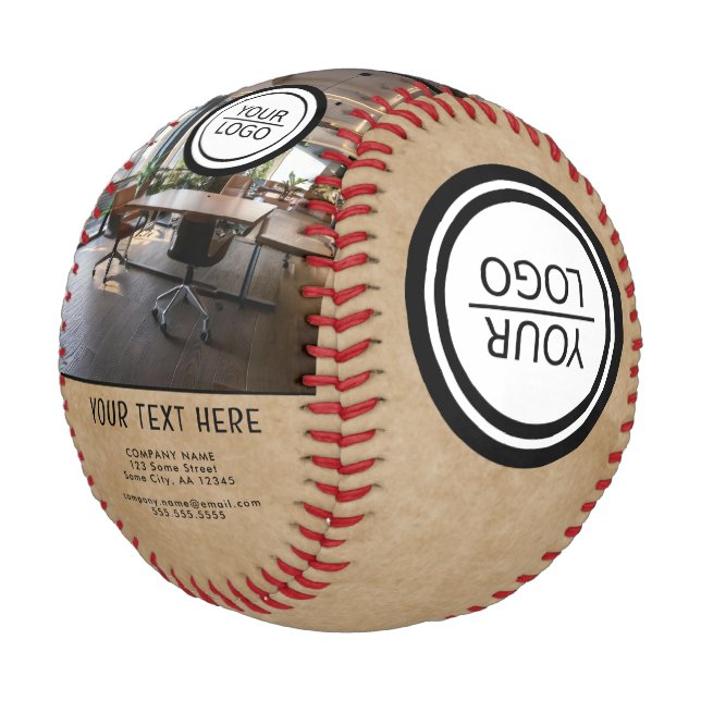 Rustic Add Logo Custom Text Company Photo Baseball (Angled)