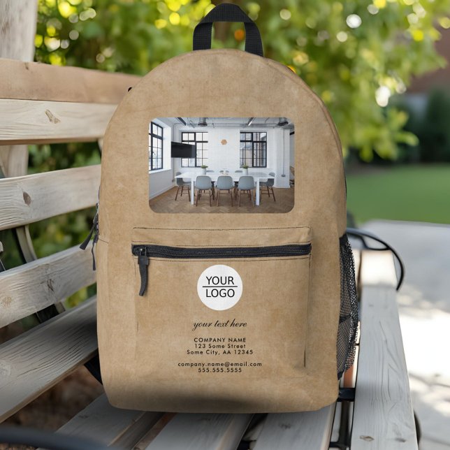 Rustic Add Logo Custom Text Red Company Photo  Printed Backpack (Creator Uploaded)