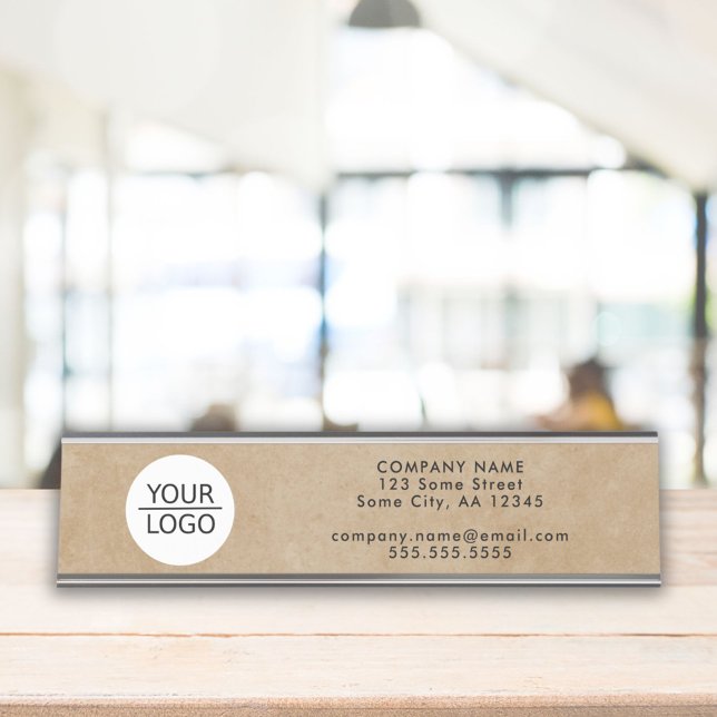 Rustic Add your Logo Company Information Desk Name Plate (Creator Uploaded)