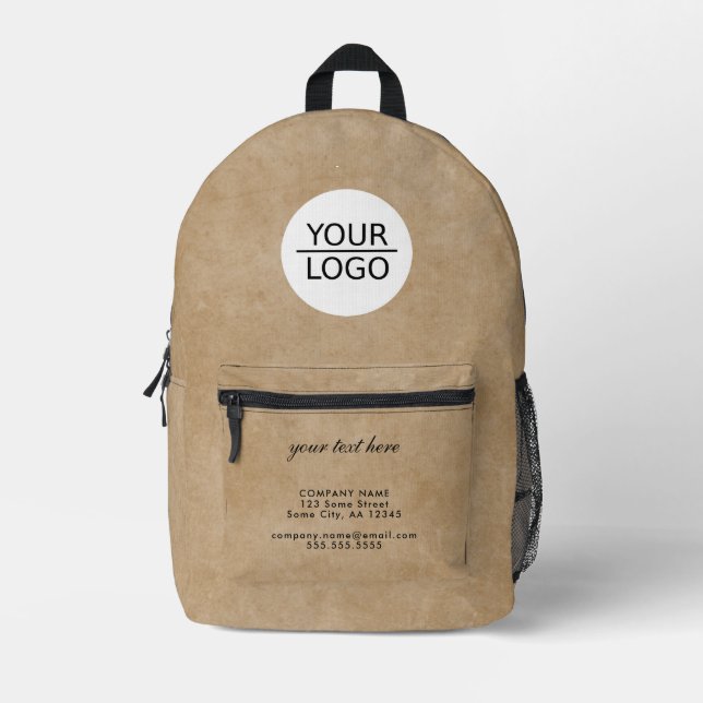 Rustic Add your Logo Custom Text Company  Printed Backpack (Front)