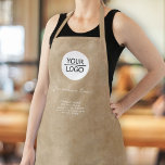 Rustic Add your Logo Custom Text Company Promotion Apron<br><div class="desc">Rustic Add your Logo with Custom Text Company Promotional Apron. White text on rustic beige background. Insert your logo into the template and customise the text,  company name,  address and contact information. Business promotion or giveaway for your clients and business partners.</div>