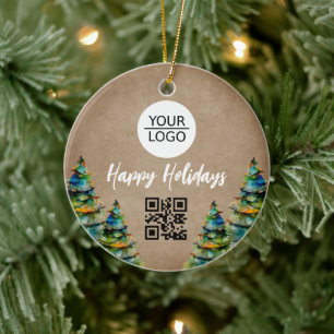 Rustic Add your Logo QR Code Custom Text Promotion Ceramic Tree Decoration