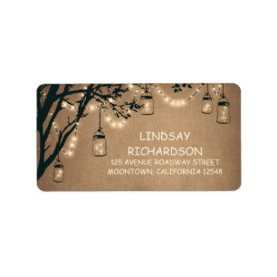 rustic address label with string lights mason jars