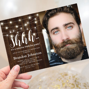 Rustic Adult Surprise Birthday Party Photo Invitation