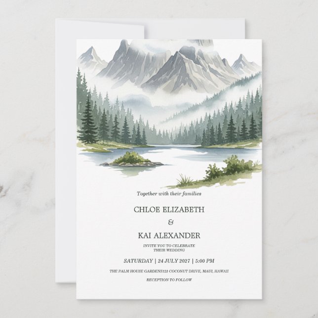 Rustic Adventure Awaits Mountain Landscape Wedding Invitation (Front)