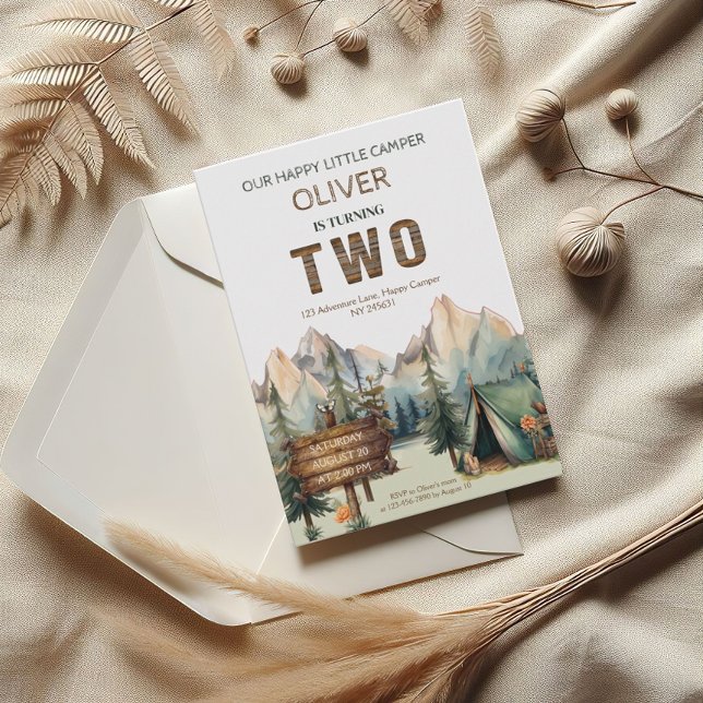 Rustic Adventure Happy Camper Second Birthday Invitation (Creator Uploaded)