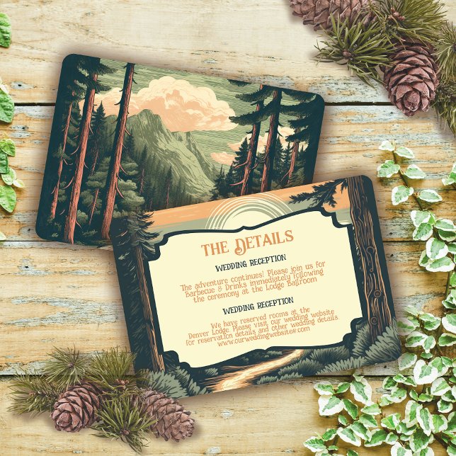 Rustic Adventure Mountain Forest Wedding Details RSVP Card (Creator Uploaded)