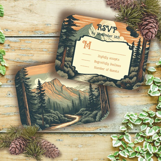 Rustic Adventure Mountain Forest Wedding RSVP Card (Creator Uploaded)
