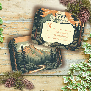 Rustic Adventure Mountain Forest Wedding RSVP Invitation