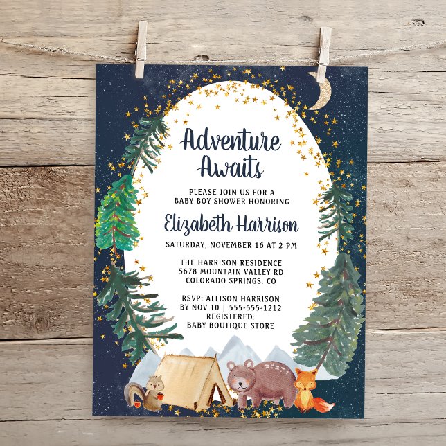 Rustic Adventure Night Sky Baby Shower Invitation (Creator Uploaded)