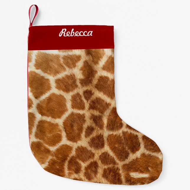rustic african fashion safari animal giraffe print small christmas stocking (Front)