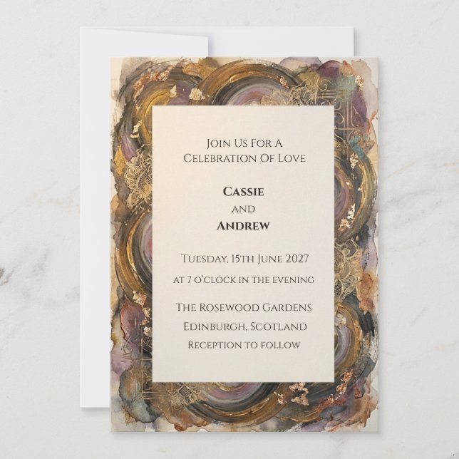 Rustic Agate Geode Gold Watercolor Wedding Invitation (Front)