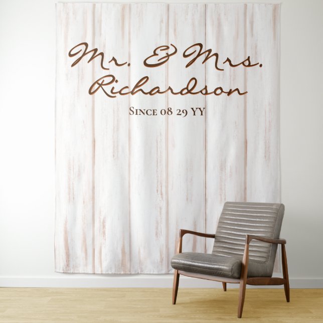 Rustic Aged White Barn Wood Planks Wedding Tapestry (In Situ)