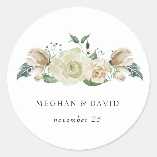 Rustic Airy Botanical Neutral Floral Wedding Classic Round Sticker (Front)