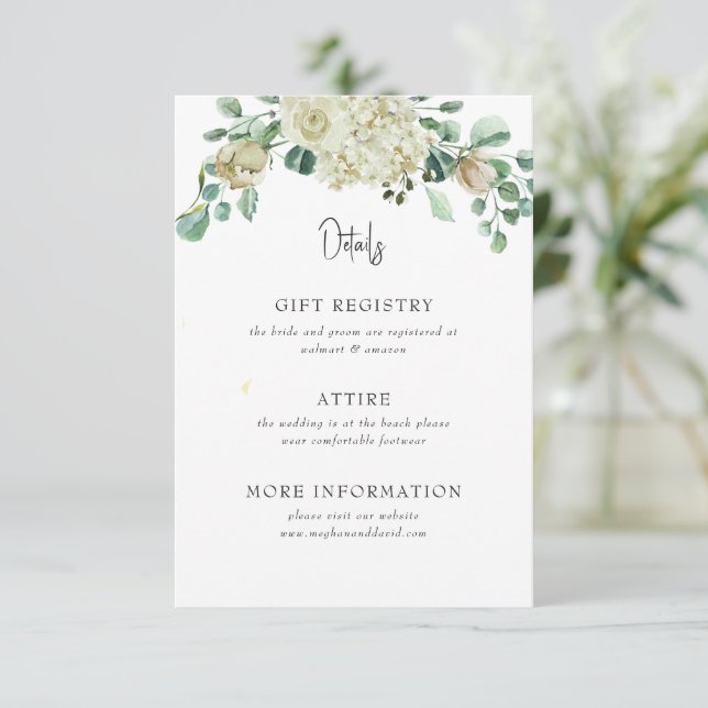 Rustic Airy Neutral Floral Wedding Details  Enclosure Card (Standing Front)