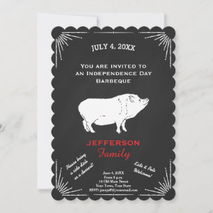 Rustic American 4th of July BBQ Party Chalkboard Invitation
