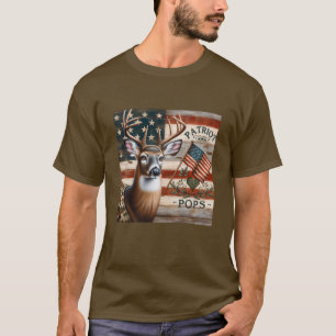 Rustic American Flag Deer "Patriot Pops" Hunting  T-Shirt