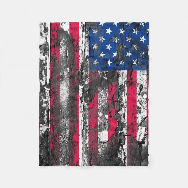 Rustic American Flag Fleece Blanket (Front)
