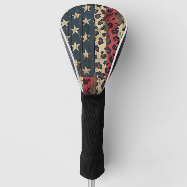 Rustic American Flag Leopard Print (1) Golf Head Cover (Front)