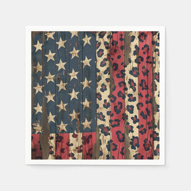 Rustic American Flag Leopard Print (1) Napkin (Front)