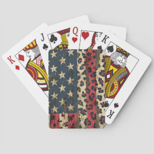 Rustic American Flag Leopard Print (1) Playing Cards