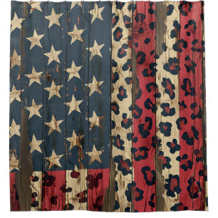 Rustic American Flag Leopard Print (1) Shower Curtain