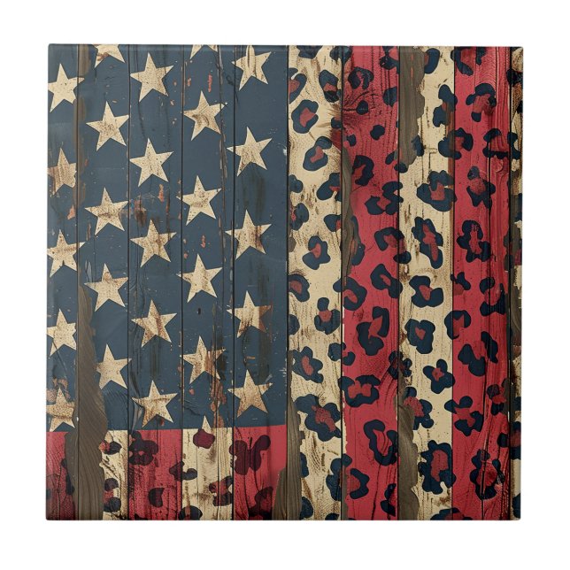 Rustic American Flag Leopard Print (1) Tile (Front)