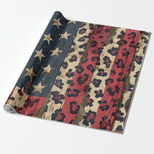 Rustic American Flag Leopard Print (1) Wrapping Paper