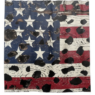 Rustic American Flag Leopard Print (2) Shower Curtain