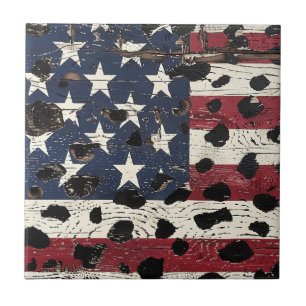 Rustic American Flag Leopard Print (2) Tile