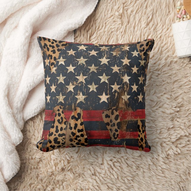 Rustic American Flag Leopard Print (3) Cushion (Blanket)